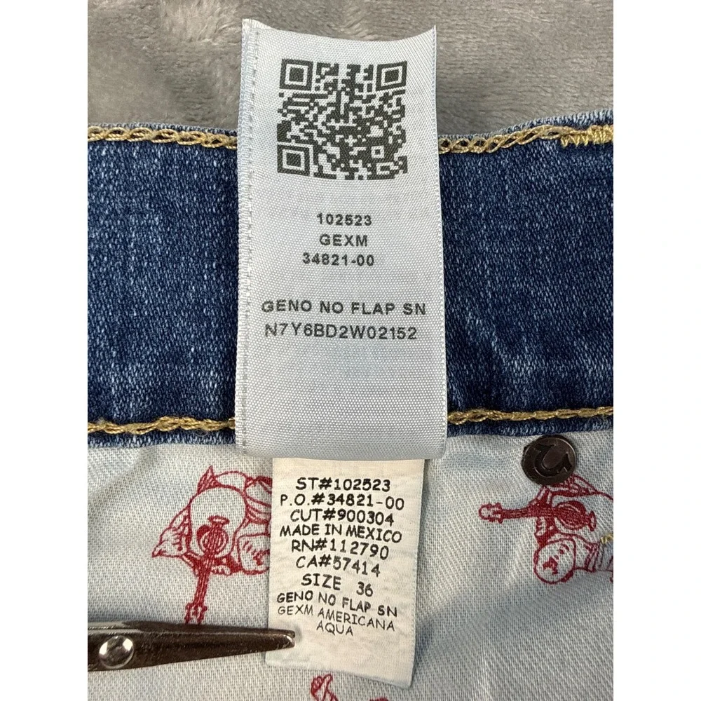 True Religion Jeans Mens 36 Geno No Flap SN Blue Americana Aqua EUC
